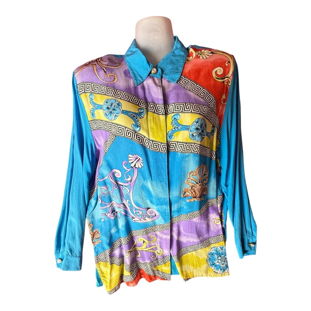 Colorful Patterned Button-Up Shirt by Diane Gilman